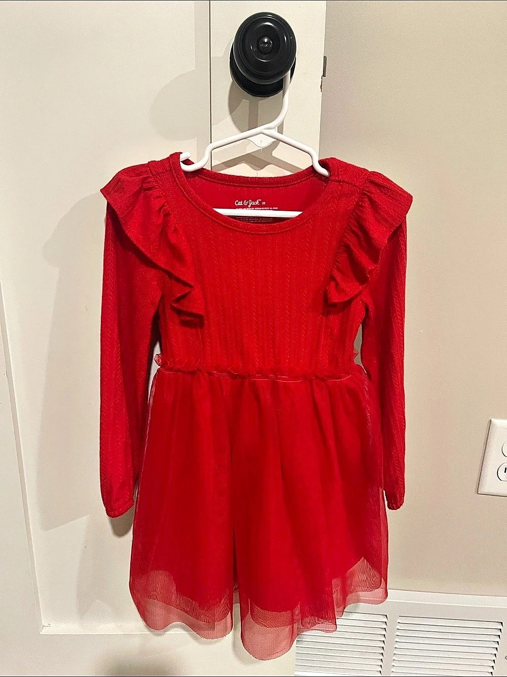 Cat & Jack Toddler Girls' Long Sleeve Tulle Dress Red 3T